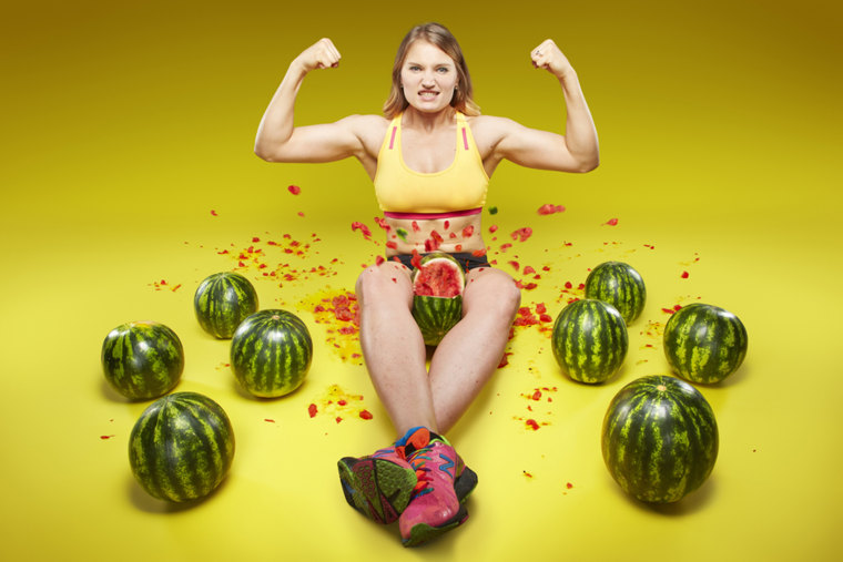 Olga Liashchuk - Fastest time to crush three watermelons with the thighs
Guinness World Records 2015
Photo Credit: Paul Michael Hughes/Guinness World Records